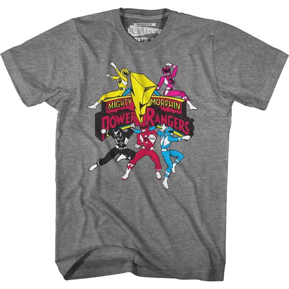 Action Poses Mighty Morphin Power Rangers Tshirt - Picture 1 of 4